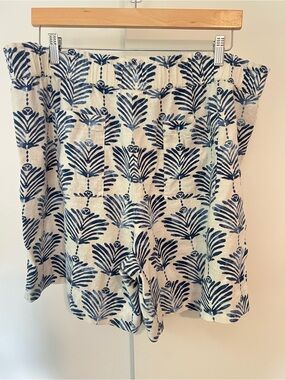J. Jill Navy Palm Print Linen-Blend Shorts 2X